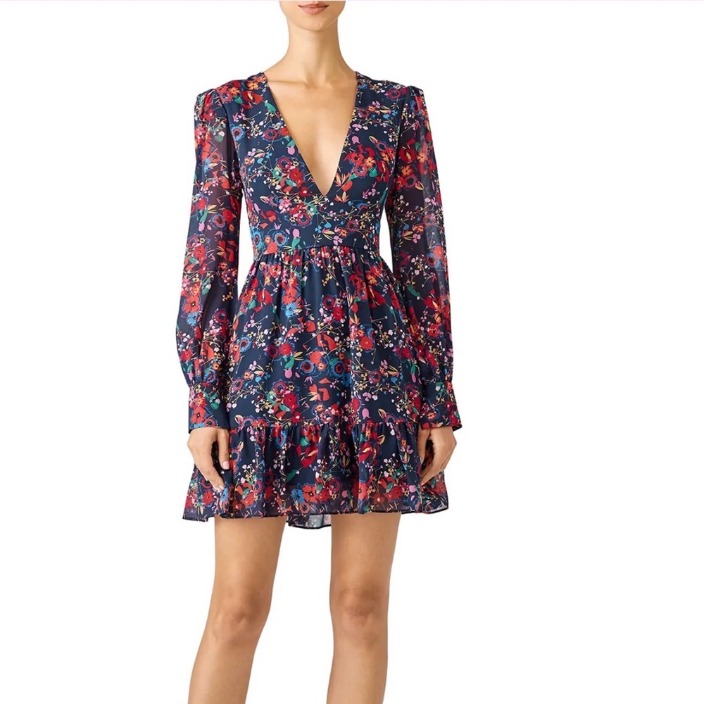SALONI Silk Floral Long Sleeve Dress